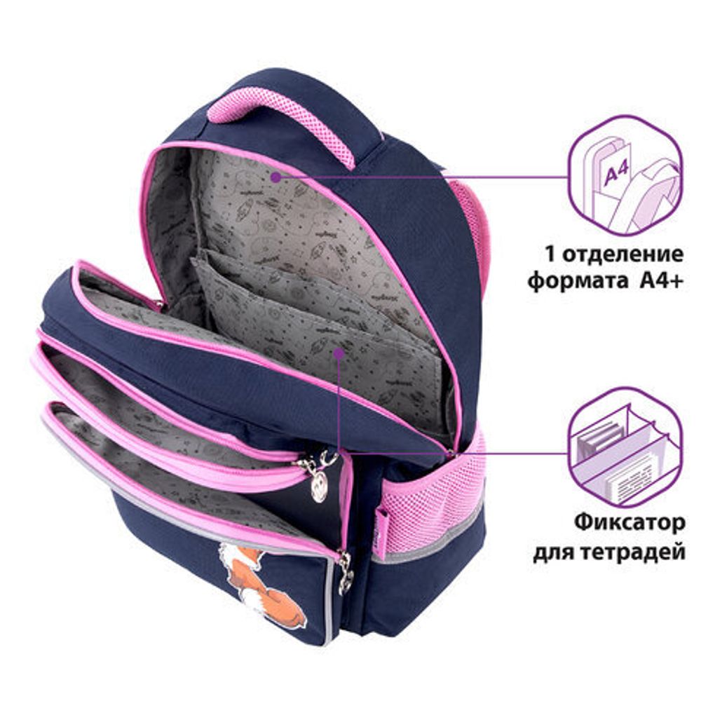 Рюкзак ЮНЛАНДИЯ COMPLETE, с пеналом в комплекте, эрго-спинка, "Nice fox", 42х29х14 см, 270664