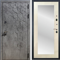 Входная металлическая дверь  с зеркалом RеX (РЕКС) 23 Пчела Бетон темный / зеркало Пастораль Лиственница бежевая