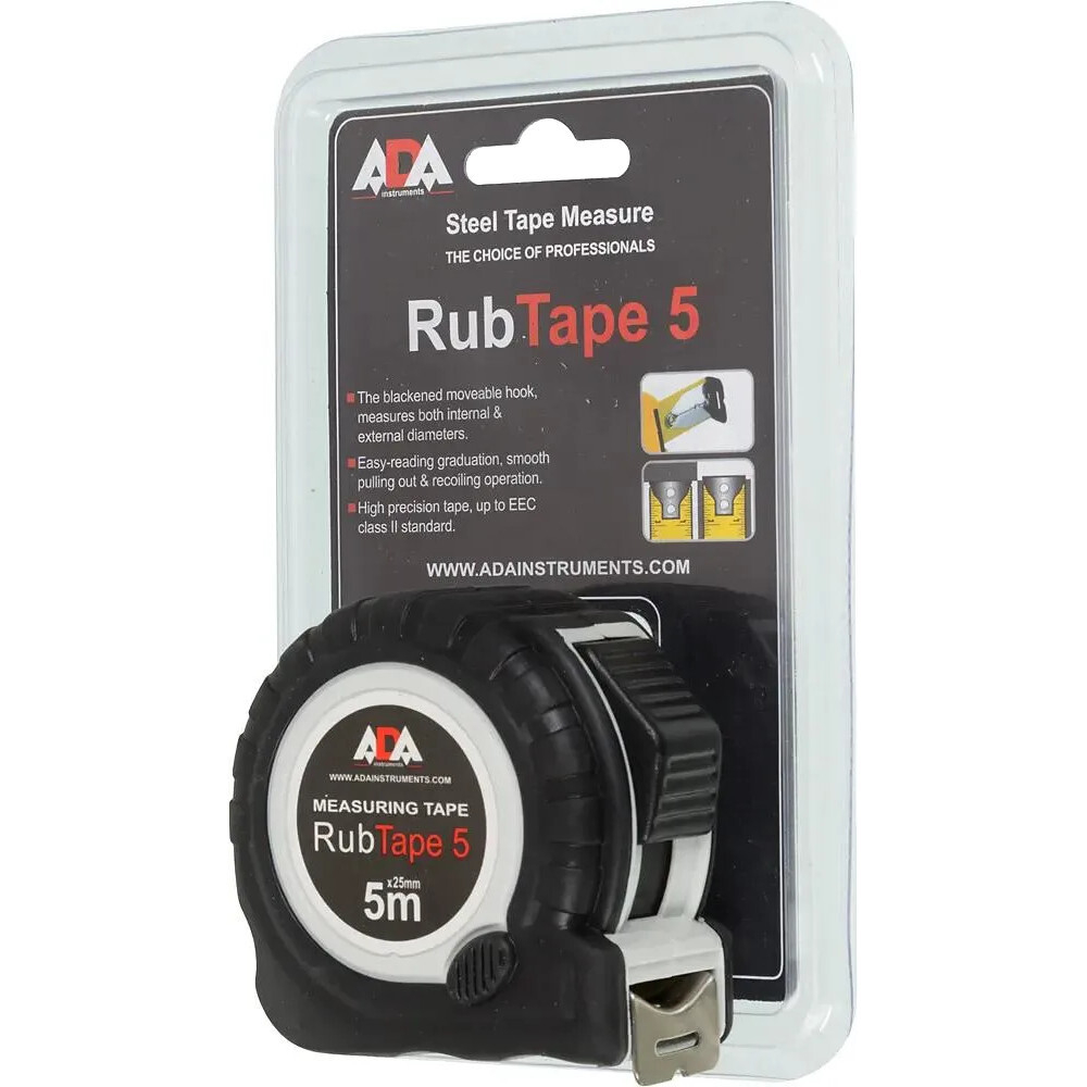 Рулетка ударопрочная ADA RubTape 5 с полимерным покрытием ленты 5м