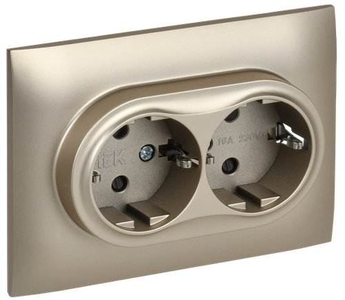 SKANDY Розетка 2-местная с заземлением с защитными шторками 16А в сборе SK-R07Sh шампань IEK