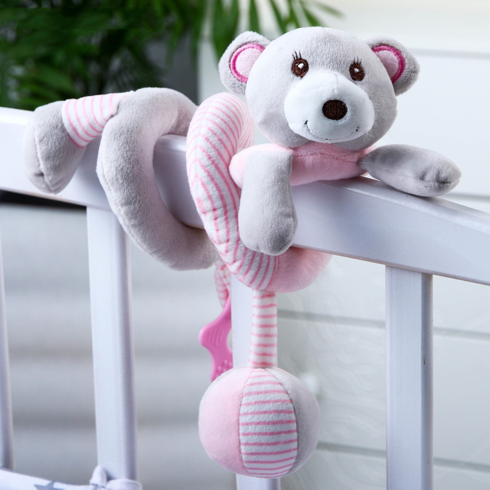 2593671 Растяжка - спираль мягкая с погремушкой на кроватку/коляску «Завитушки», виды МИКС