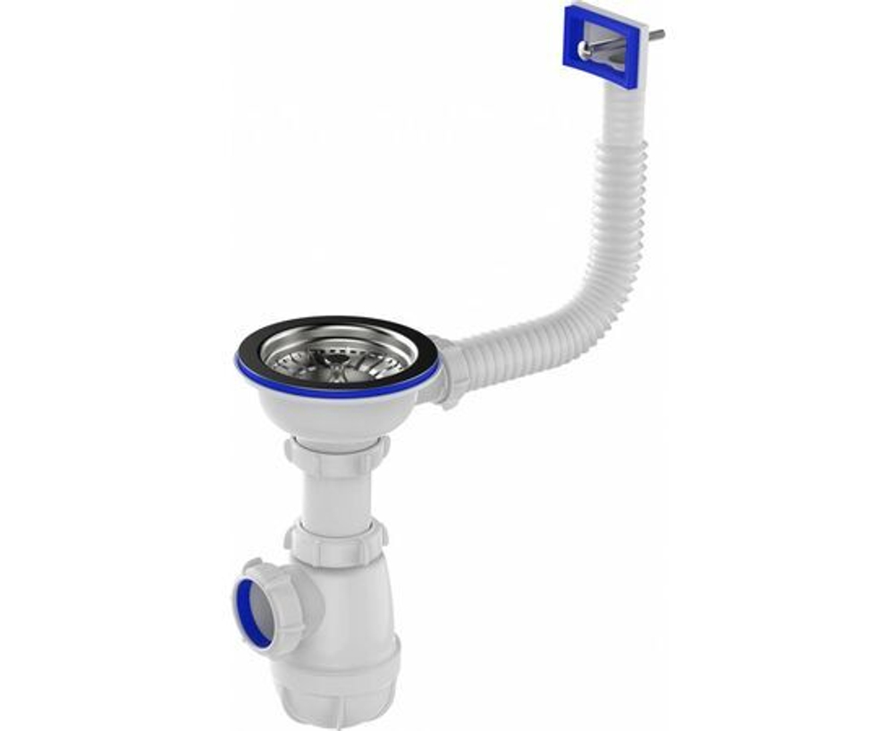 Сифон для мойки 3 1/2"х40 с металлической решеткой с прямоугольным переливом Aquant B0145-29-MR