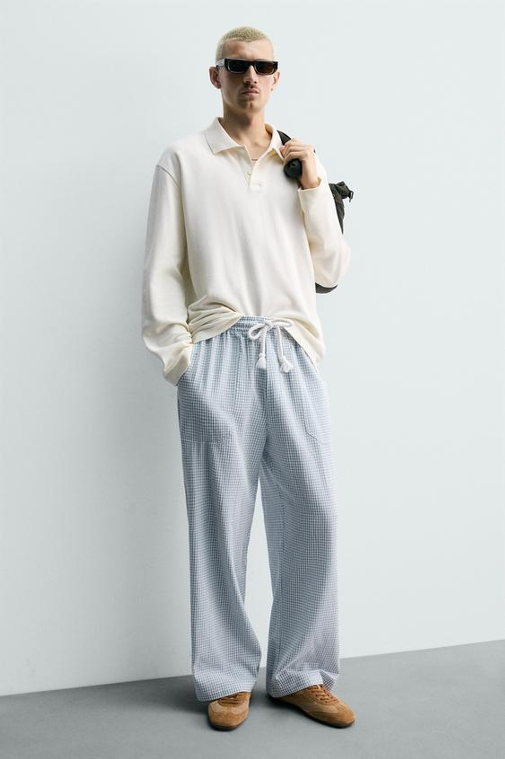 ZARA БРЮКИ RELAXED FIT В КЛЕТКУ, НЕБЕСНО-ГОЛУБОЙ