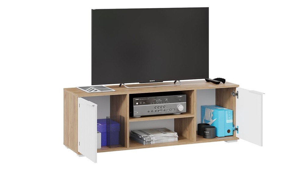 Тумба под телевизор напольная Дуб Крафт золотой/Белый матовый 133х37х45 см