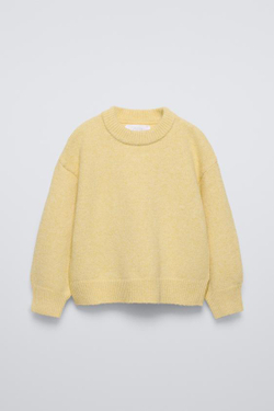 ZARA ОДНОТОННЫЙ СВИТЕР, ПАСТЕЛЬНО-ЖЕЛТЫЙ