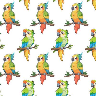 Попугаи на ветках. Милый попугай