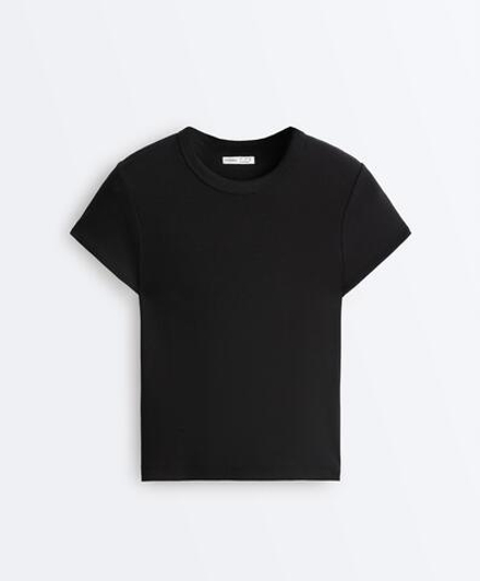 Oysho Футболка Rib Fit из смесового хлопка, черный