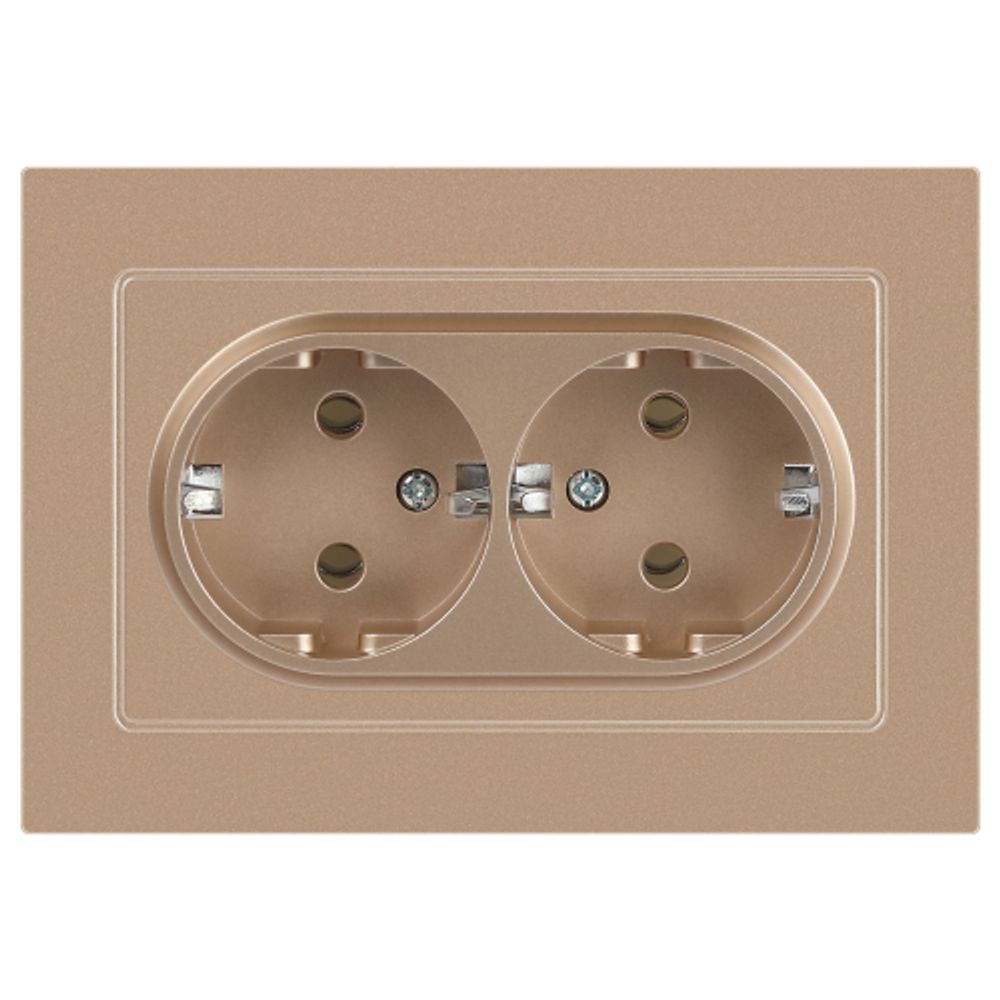 Розетка Intro Accent 6-205-04 2X2P+E Schuko, 16А-250В, IP20, СУ, AL/CU, шампань