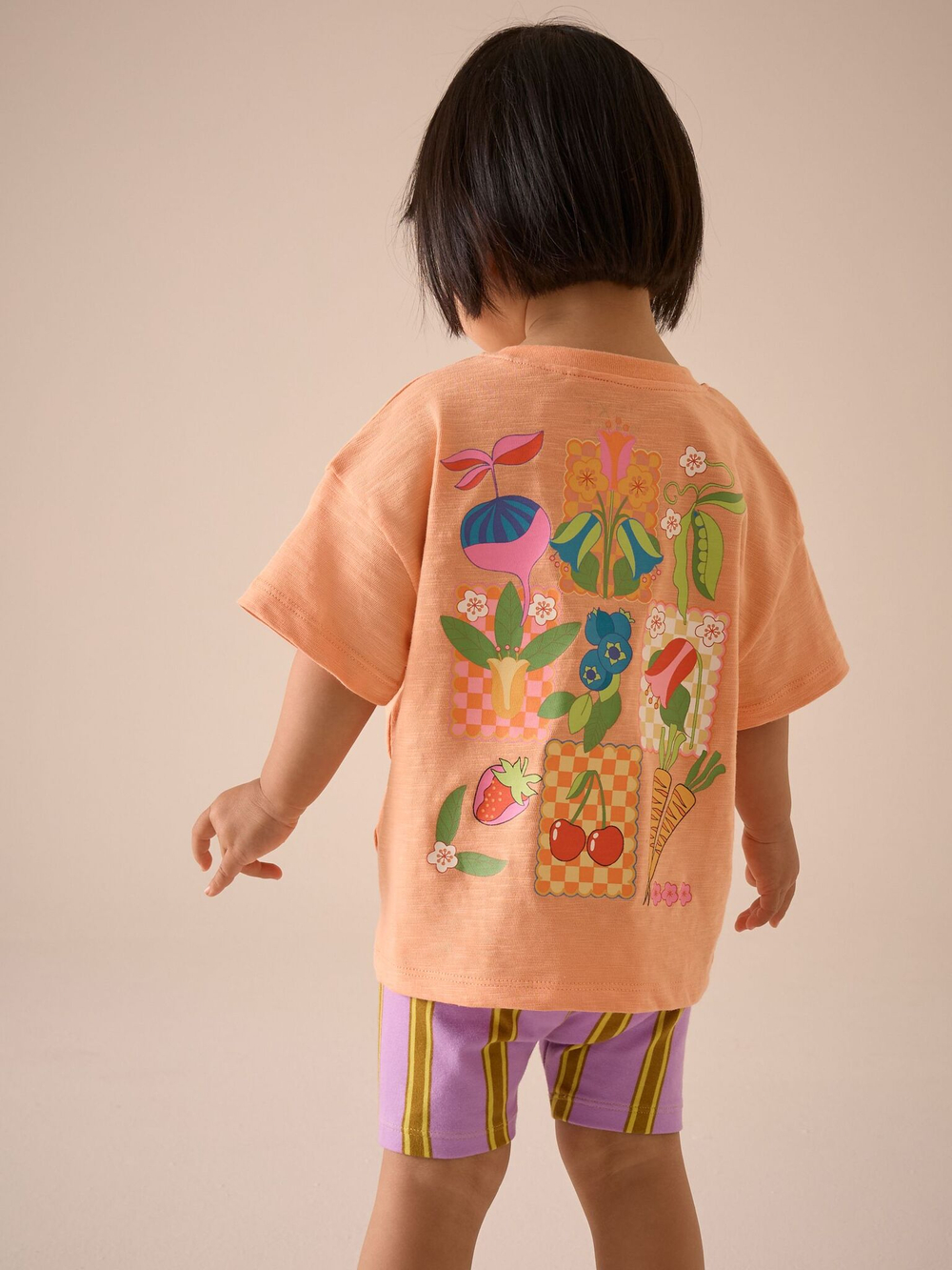 Футболка и шорты-велосипедки в комплекте для девочки Next E51-379, Оранжевый, Сиреневый