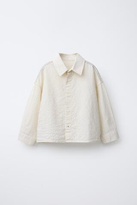 ZARA РУБАШКА В ПОЛОСКУ, ЭКРЮ/ЧЕРНЫЙ