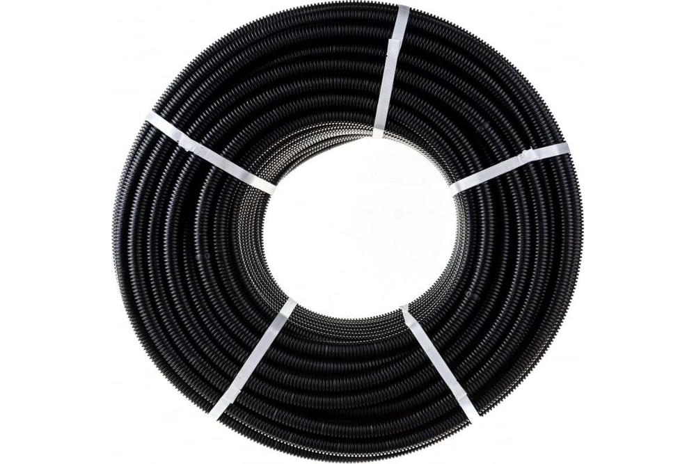 Труба гофрированная ПНД тяжёлая 750 Н (HF) с защитой от УФ черная с/з d20 мм (100м/м) Промрукав