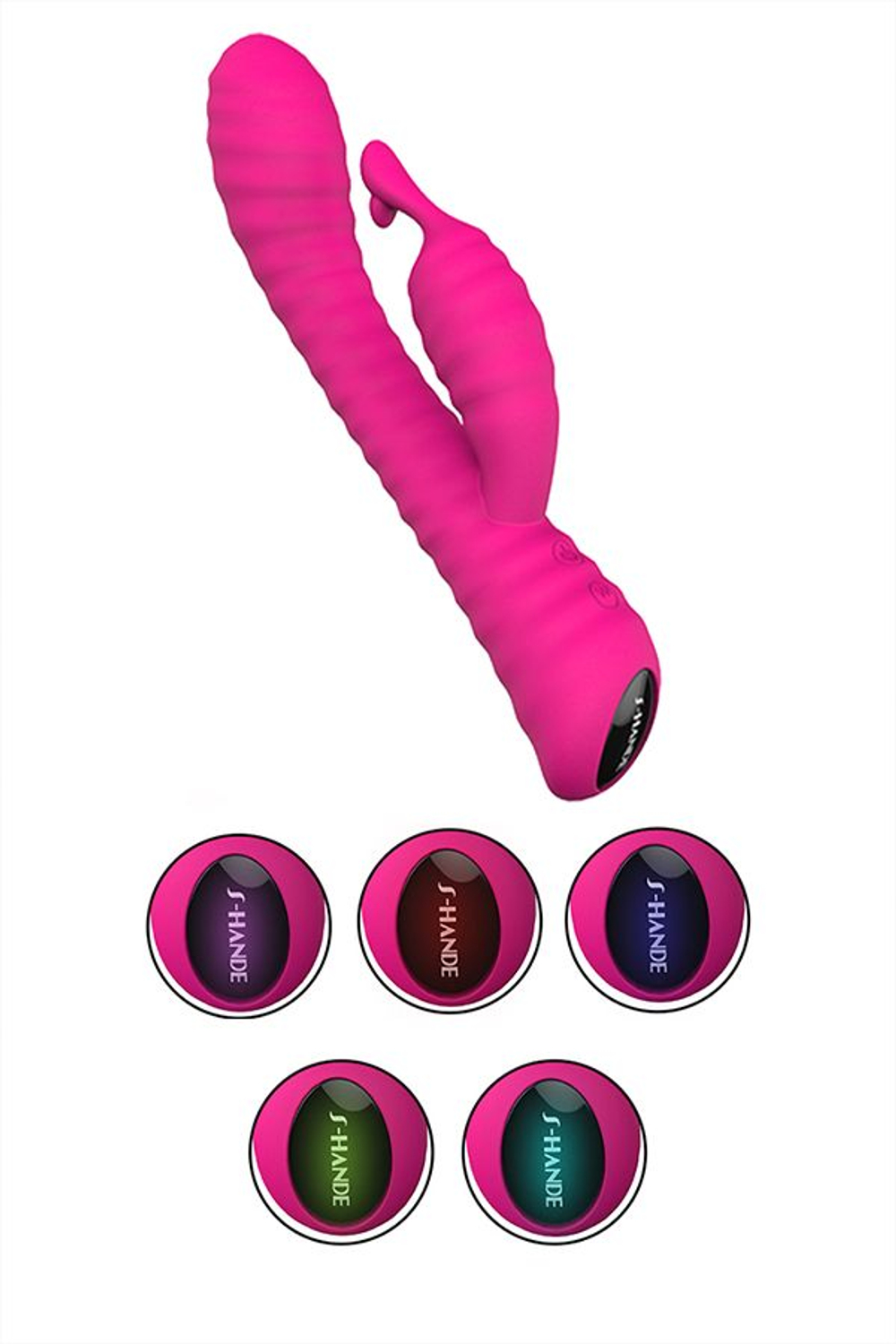 Розовый ребристый вибратор с клиторальным стимулятором S-HANDE Moonlight - 21,1 см. (Цвет: розовый)