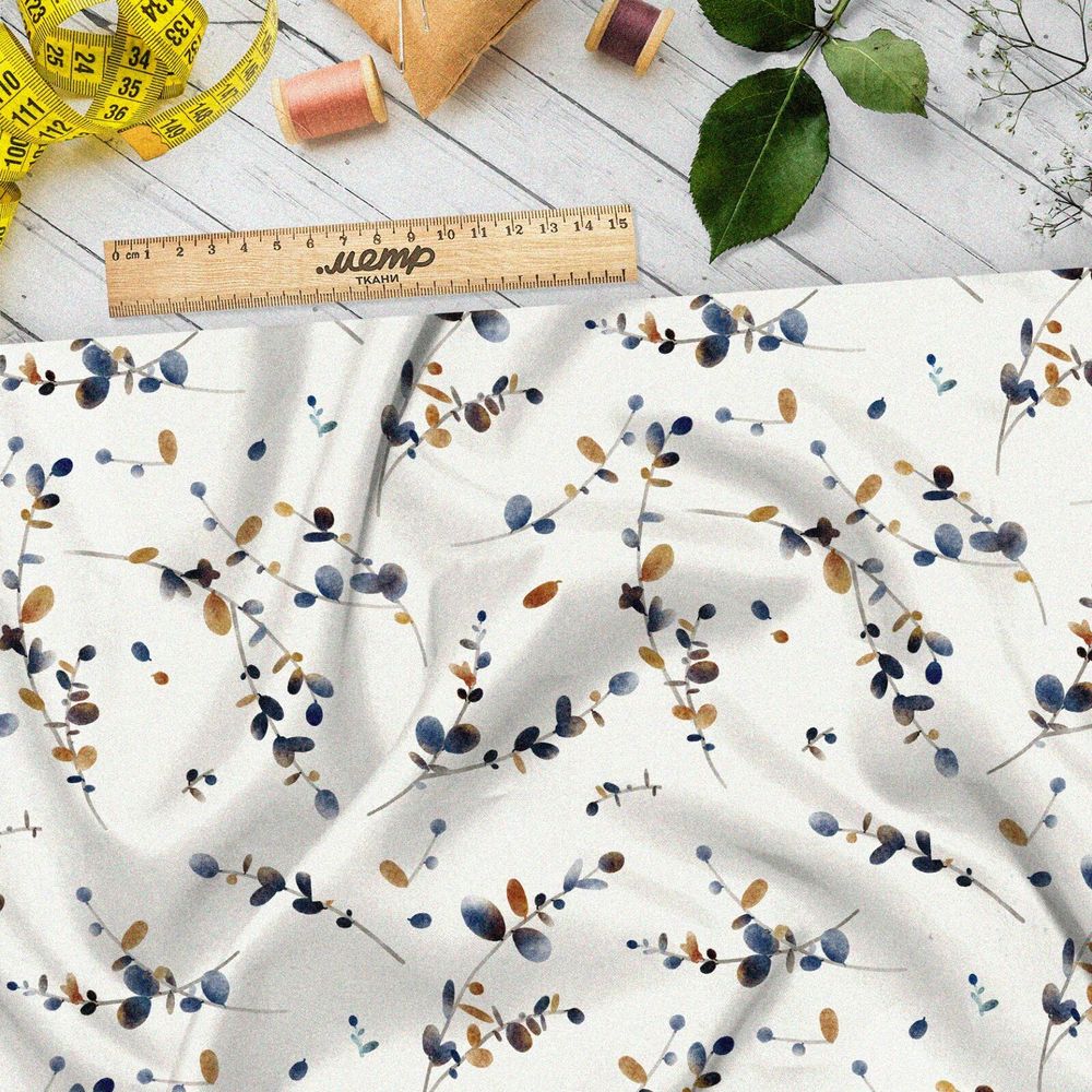 Ткань лен веточки эвкалипта