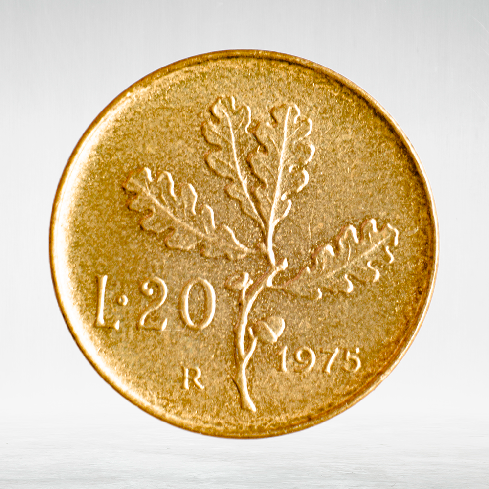 Italy 20 Lire 1975 R "Oak Branch", XF