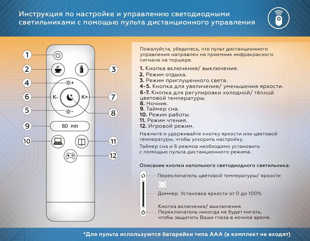 Ambrella Светильник светодиодный напольный/настольный с пультом и сенсорными кнопками управления Floor TR97706