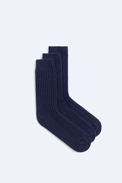 ZARA НАБОР ИЗ ТРЕХ ПАР НОСКОВ ИЗ РЕЛЬЕФНОЙ ТКАНИ, МОРСКОЙ СИНИЙ
