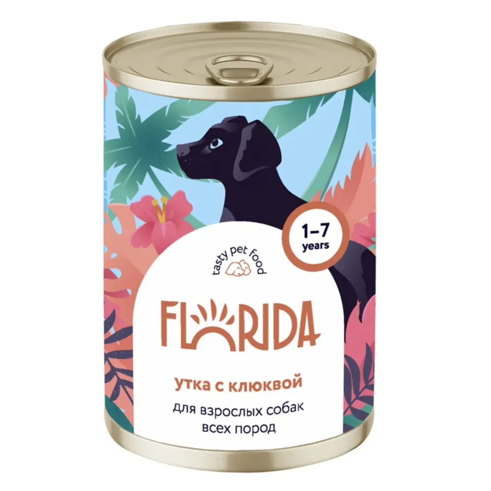 Консервы Florida для взрослых собак с уткой и клюквой
