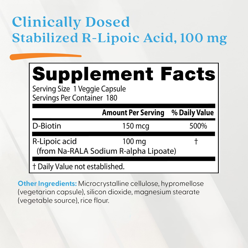Doctor's Best, стабилизированная R-липоевая кислота, 100 мг, 180 растительных капсул