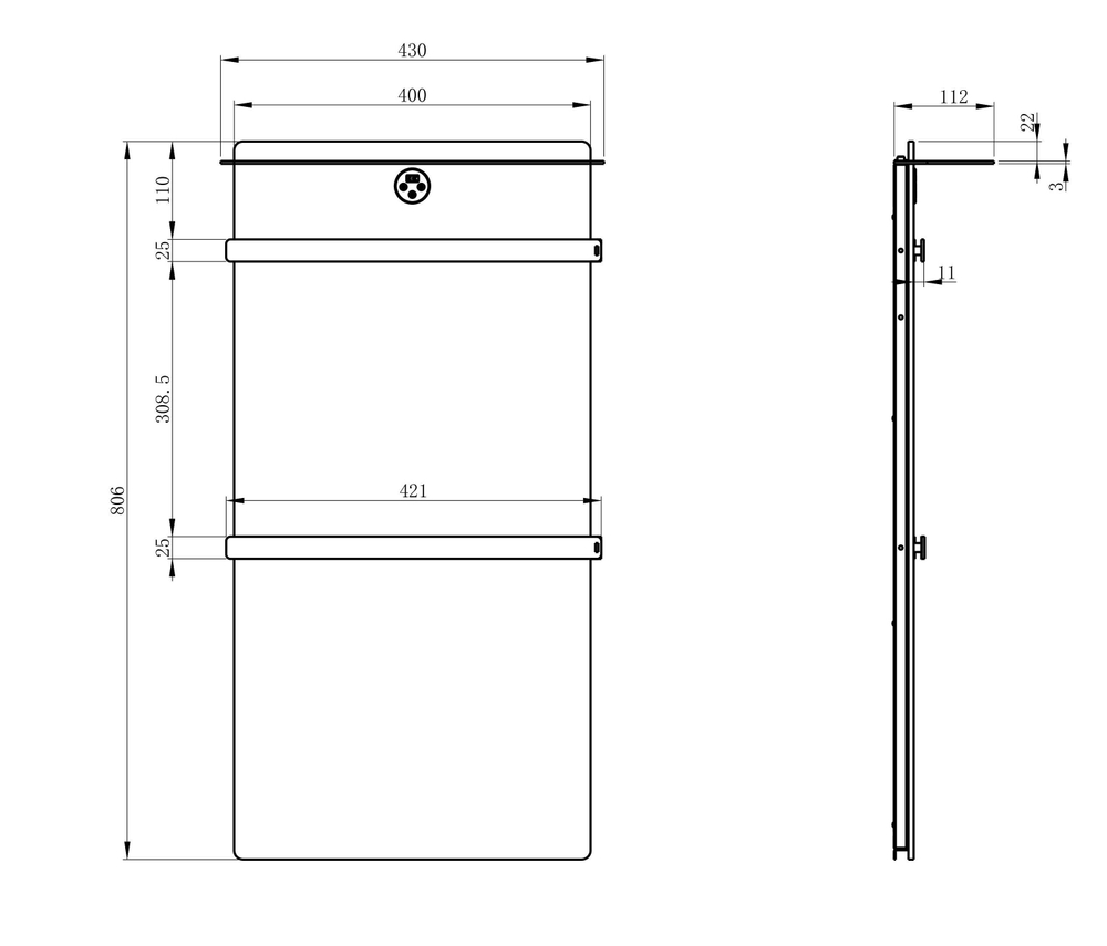 Полотенцесушитель электрический с каменной плитой Черный мрамор WONZON & WOGHAND STUTTGART, Брашированный никель (WW-A504-BR)