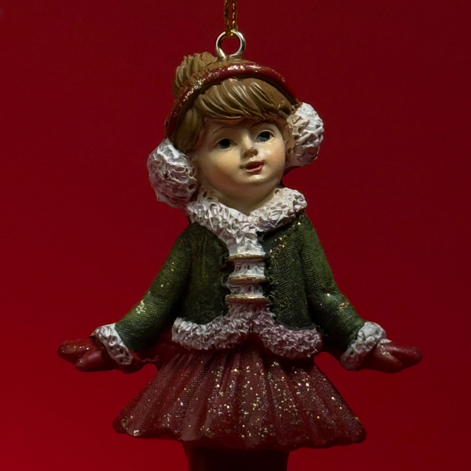Украшение подвесное Девочка (полирезин), Н12,5х6,5х4,5см, зел./красн.