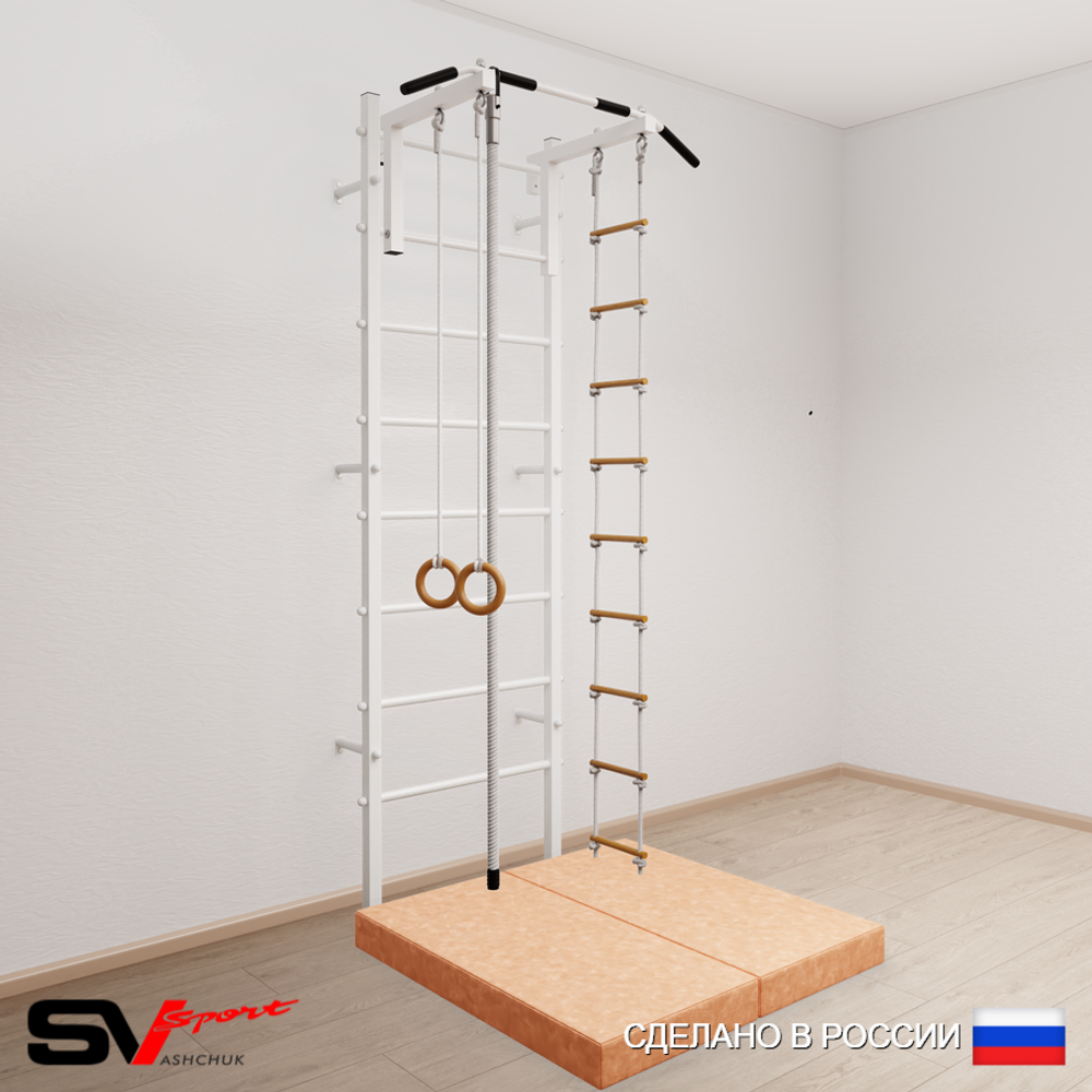 Шведская стенка Sv Sport усиленная 6024 (Турник стандарт/Канат/Кольца/Лестница/Мат 1м)