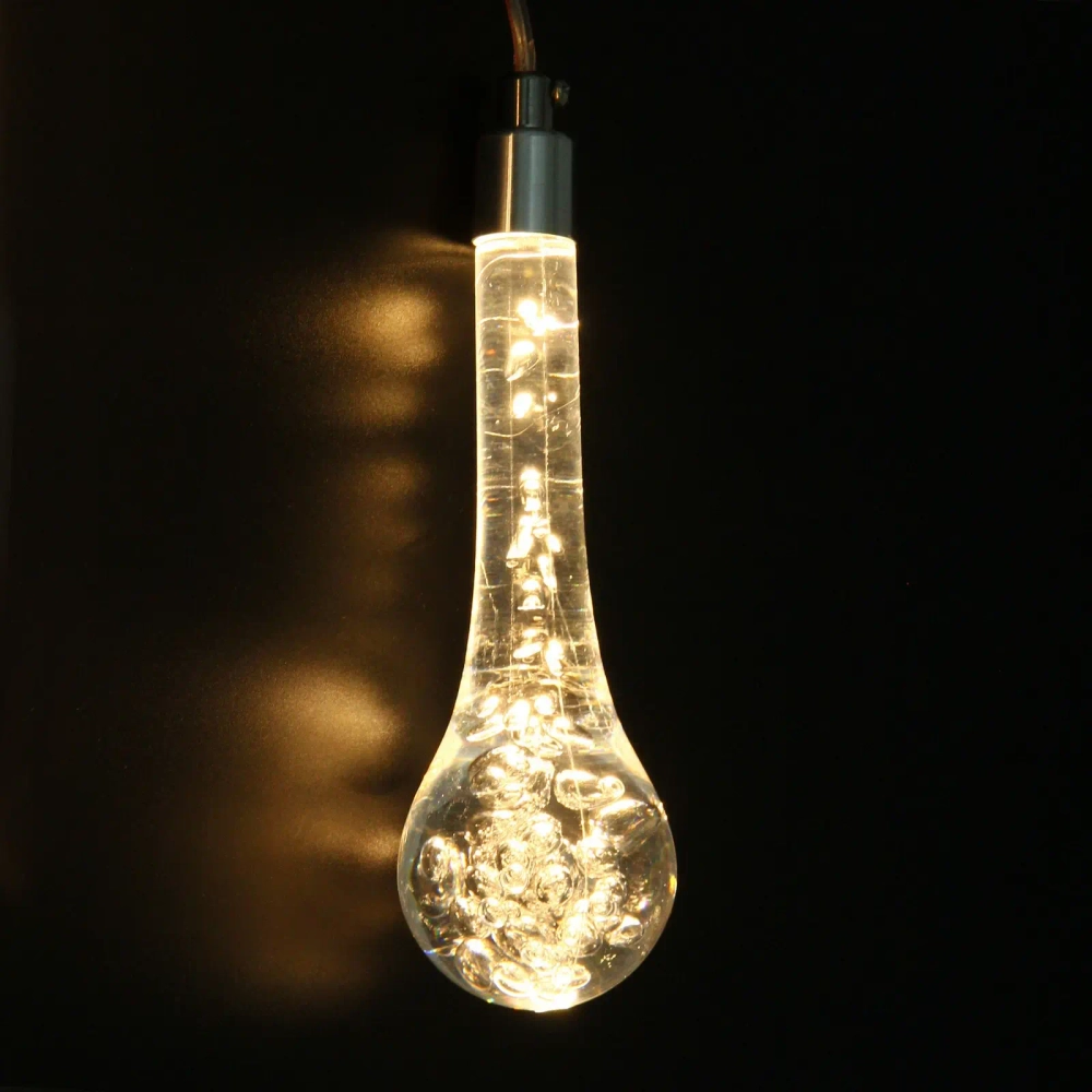 Гирлянда для улицы БАХРОМА «Ледяная капля» ш3,5* в0,6/0,8 м (8 насадок h-18 см), прозр. пров, пост.свечение,IP-65, 220v,Теплый белый