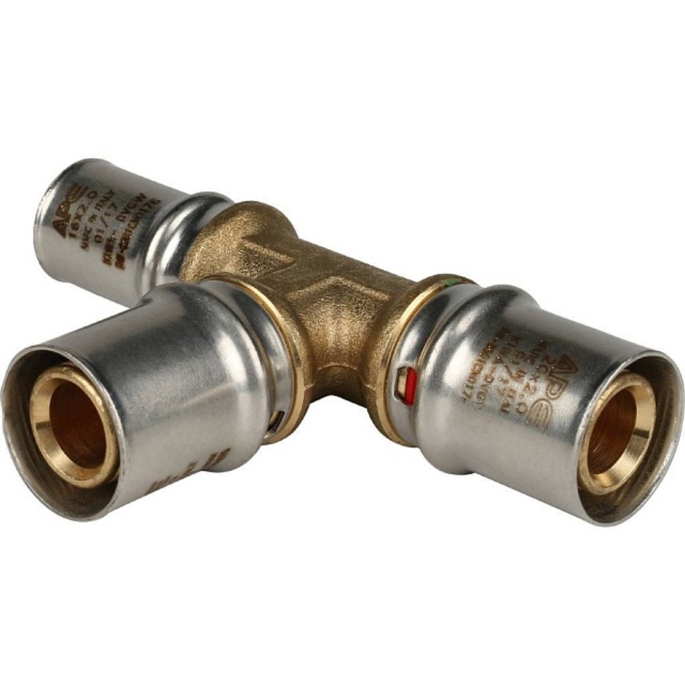 Тройник переходной 20х20х16 для металлопластиковых труб прессовой, SFP-0005-202016 STOUT