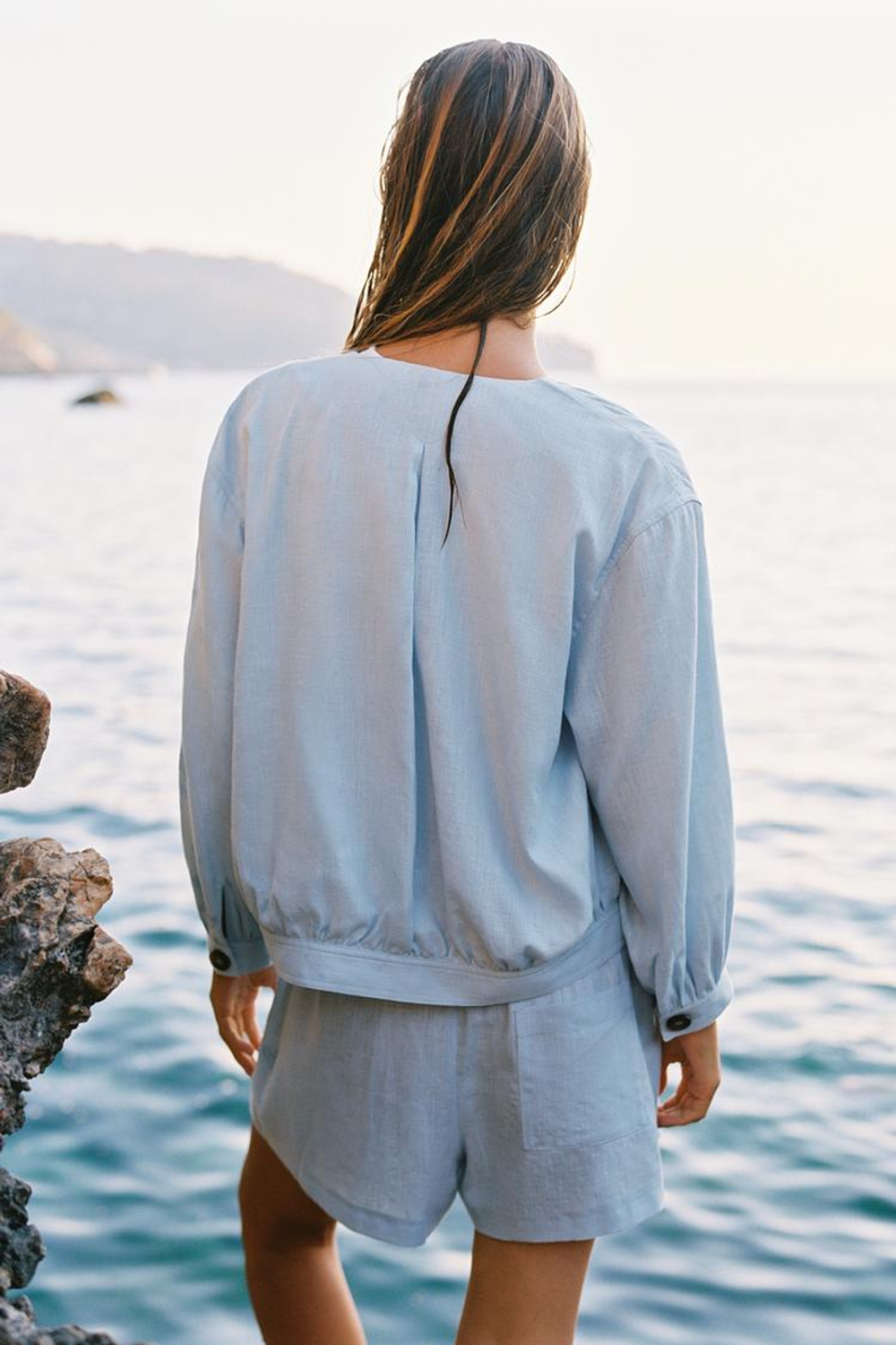 ZARA ЛЬНЯНОЙ БОМБЕР, ГОЛУБОЙ