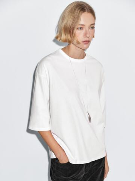 Massimo Dutti Футболка оверсайз из плотной ткани, белый