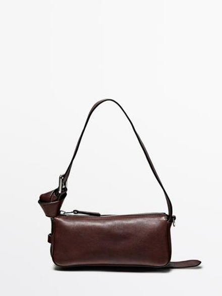 Massimo Dutti Маленькая сумка из кожи наппа с пряжкой, бургунди