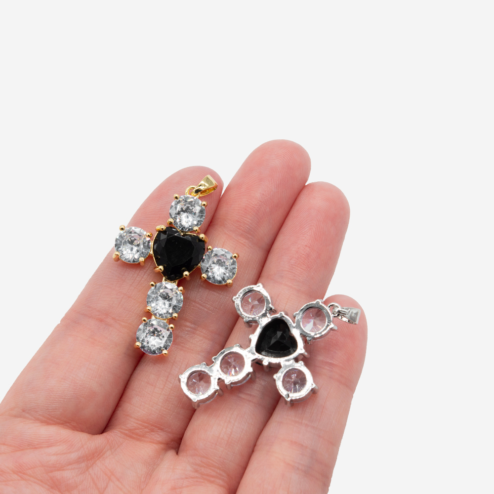 Подвеска с бейлом "Крест", 34*24,5мм, ювелирное стекло, позолота