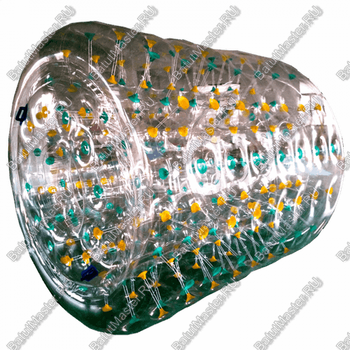 Аттракцион Водный роллер (Гидророллер) "Прозрачный с желто-зелеными стропами" ПВХ, 2.4*2.2*2.2 м