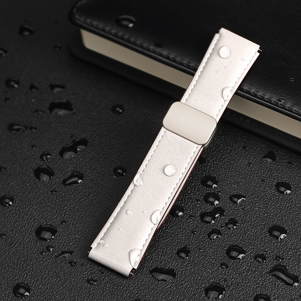 Ремешок из натуральной кожи белого цвета от Dux Ducis для смарт часов Samsung Galaxy Watch 3, 4, 5, 6 и 7 (размер крепления 20мм), серия YA Series