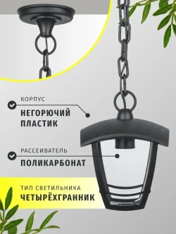 Светильник уличный потолочный Navigator 80 464, 4 грани, 60 Вт, цоколь Е27, черный