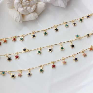 Цепочка с цветными звездами 6 мм, позолота, 50 см, А055