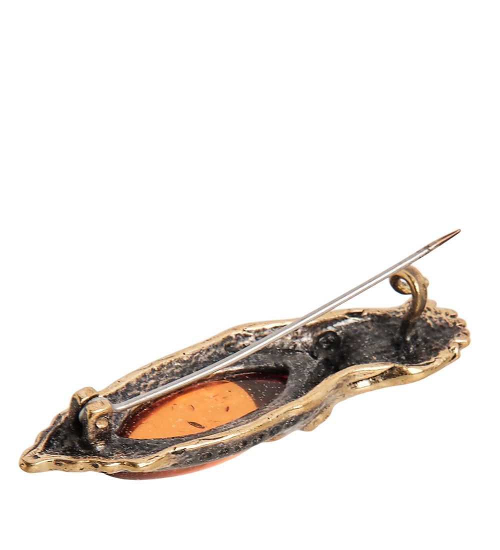 AM-1640 Брошь «Каракатица» (латунь, янтарь)