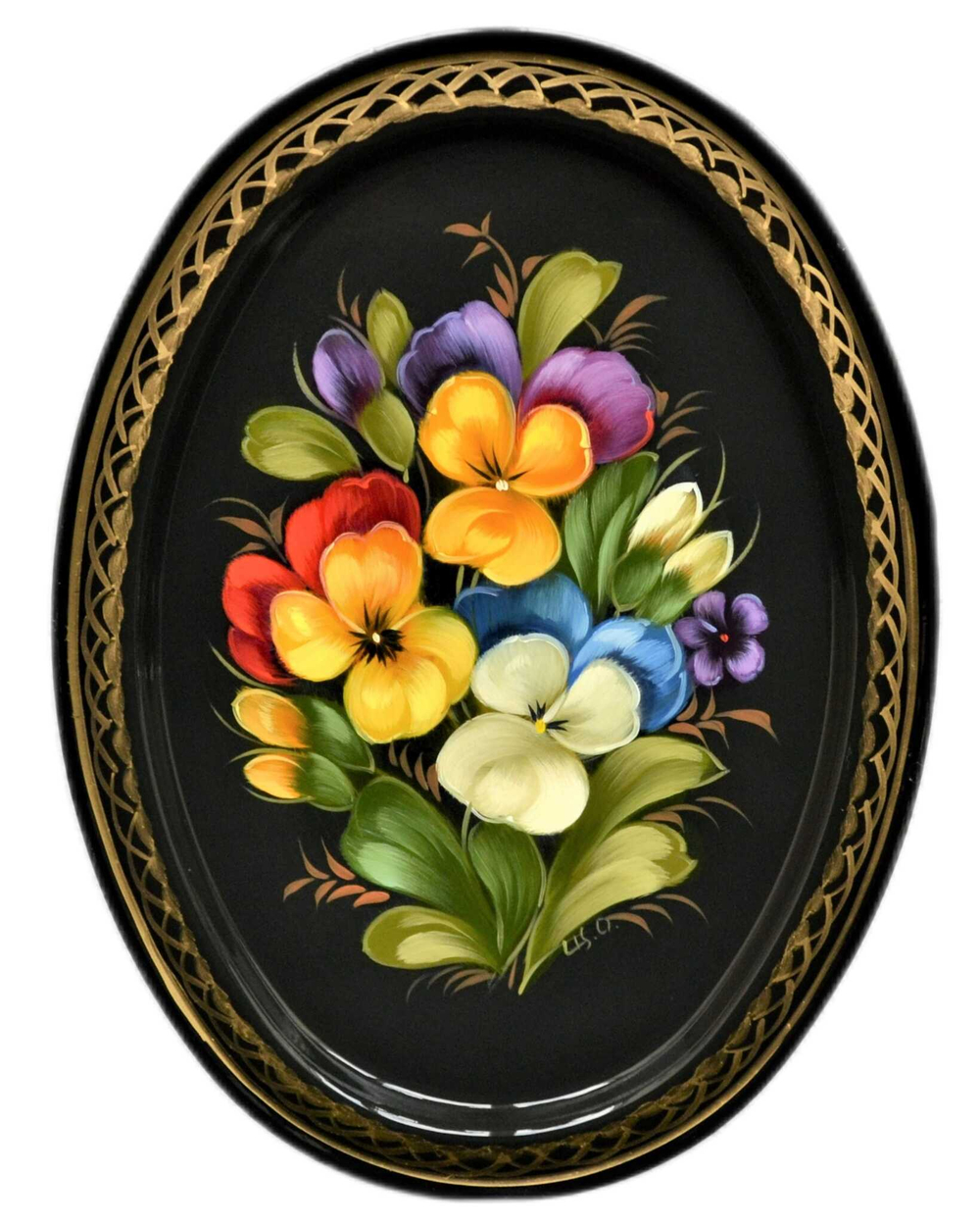 Жостовский поднос декоративный, размер 17х12 см (A2), металлический