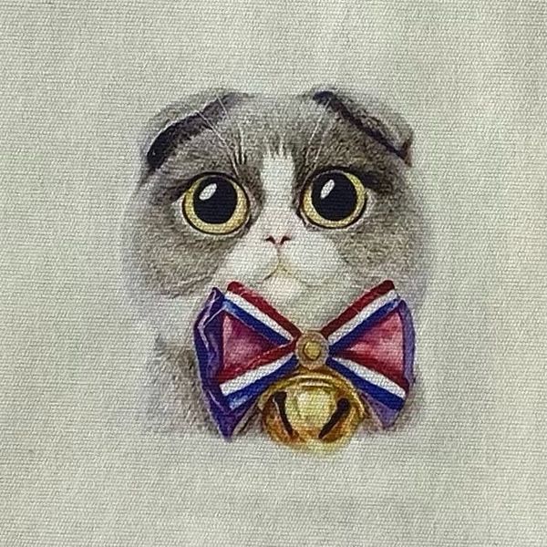 МИНИ-КОТИК С ОРДЕНОМ-БУБЕНЧИКОМ  Панно, холст 12 / 12 см 1