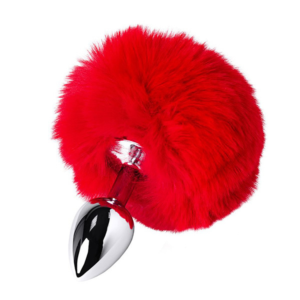 Серебристая анальная втулка 13см с красным хвостиком ToyFa Metal 712025-9