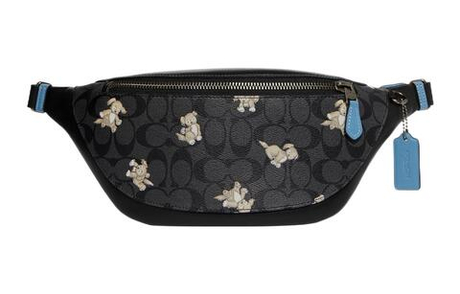 COACH Warren Signature Coated Canvas With Refined Calfskin Shoulder Bag, Fanny Pack Large Men"s Black
