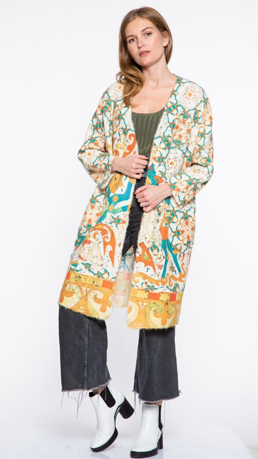 Кардиган "Скифский шик", по мотивам древнего войлочного ковра Пазырыкской культуры восточных скифов, более 2000 тыс. лет