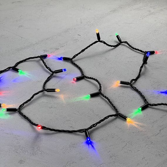 Светодиодная гирлянда с колпачком 100 разноцветных LED ламп 10 м., 24В., черный провод ПВХ, IP65, LTC (PST100CAP-11-1M)