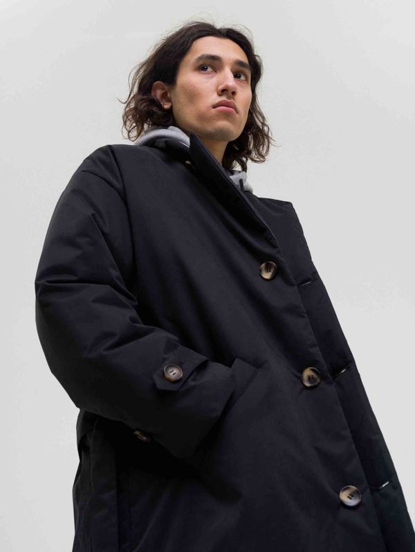 Плащ Утепленный Средней длины Мужской Черный - фото 3