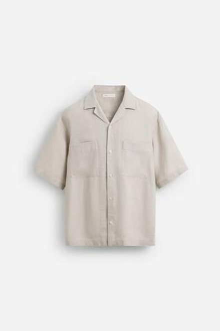 ZARA РУБАШКА ИЗ 100% ЛЬНА, БЕЖЕВЫЙ