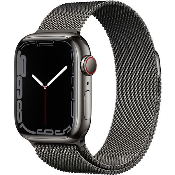 Умные часы Apple Watch Series 7 GPS + Cellular 41mm Stainless Steel with Graphite Milanese Loop, миланская петля графит (MKHK3, MKLF3)