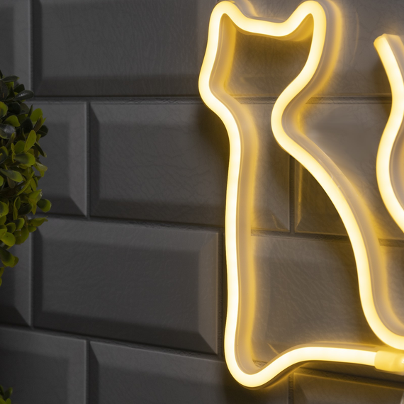 Неоновая вывеска Кошка 16×23 см., батарейки ААх3, USB, тёплый белый, Luazon Lighting (7989800)