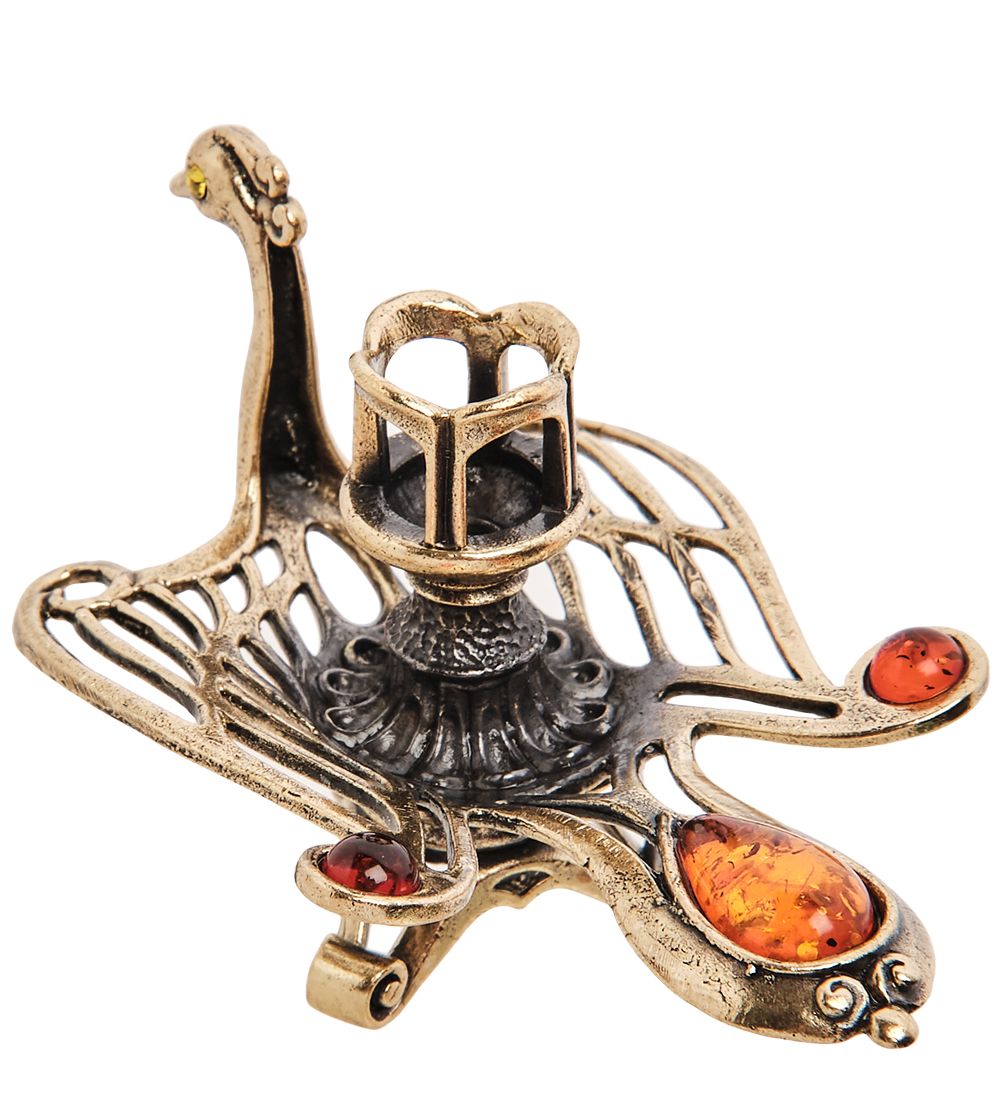 Народные промыслы AM-3054 Подсвечник «Жар-птица» (латунь, янтарь)