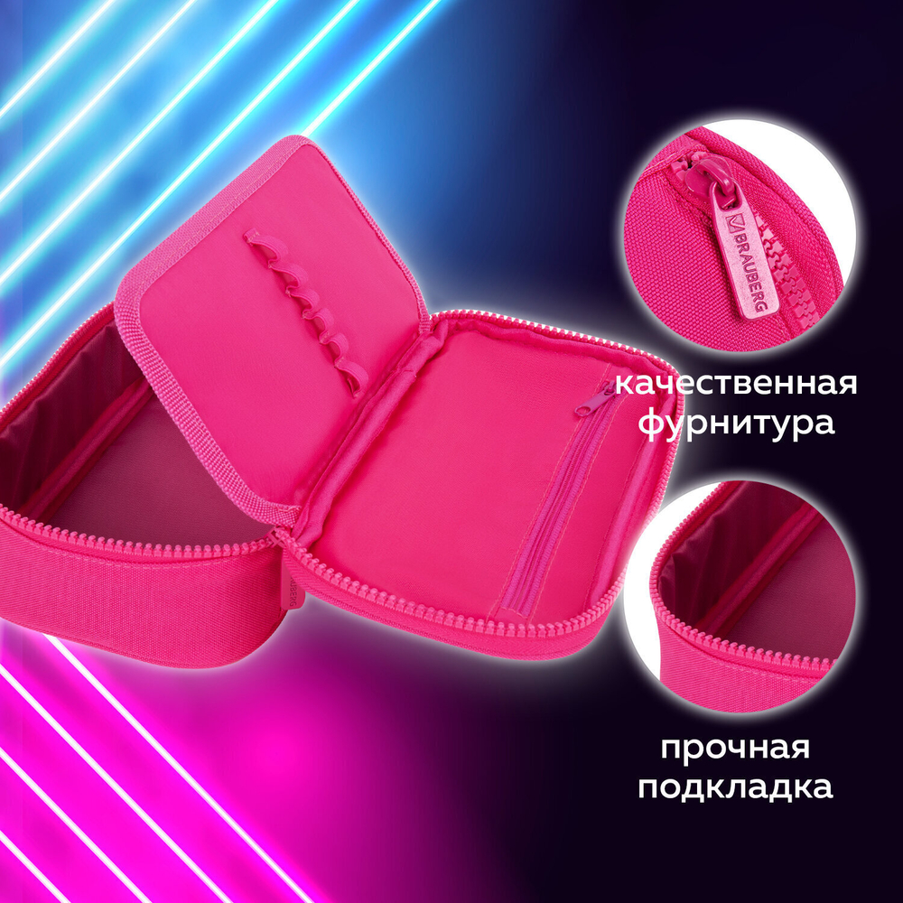 Пенал-косметичка BRAUBERG 1 отделение органайзер полиэстер 22х11 5x6 см красный (2 штуки в упаковке)