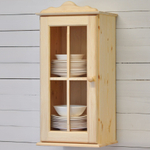 Шкаф навесной Бритта 1 дверь с карнизом из массива сосны для кухни и ванной, в натуральной отделке