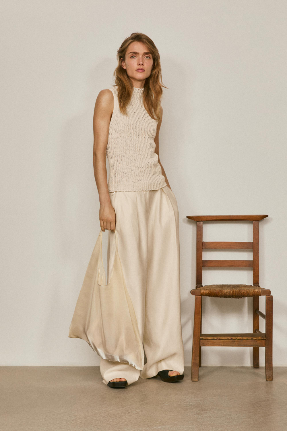 Massimo Dutti Ажурный топ из смесовой льняной ткани - Limited Edition, натуральный